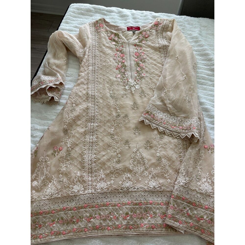 Roop Sari Palace Pakistani Embroidered Kurta Tunic Size S Blush Fully Lined - Picture 4 of 12